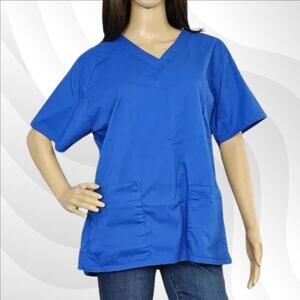 2/$20 WonderWink Royal Blue Scrub Top Size M | Comfortable Medical Workwear